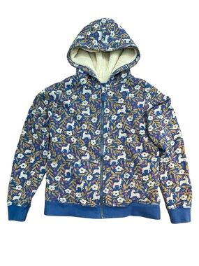 Hanna Andersson Faux Shearling French Terry Hoodie Size: 10 Unicorn Forest Blue